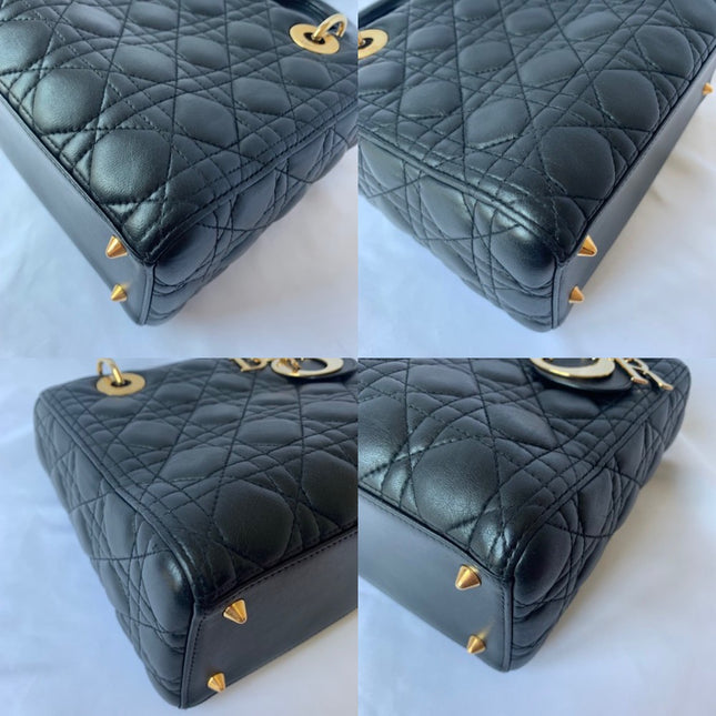 Sold Lady Dior Medium Black Cannage Lambskin Leather