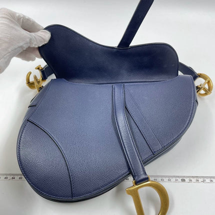 Sold Dior Saddle Blue Medium Grained Leather Handbag with Strap