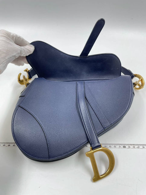 Sold Dior Saddle Blue Medium Grained Leather Handbag with Strap