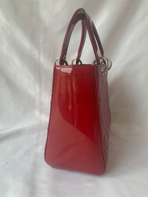 Sold Lady Dior Medium Bag Red Patent Leather