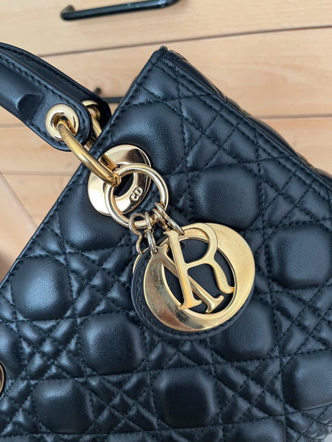 Sold Lady Dior Medium Black Cannage Lambskin Leather with gold hardware