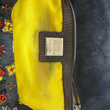 Sold FENDI Baguette Blue Denim with beaded Flower Embroidery