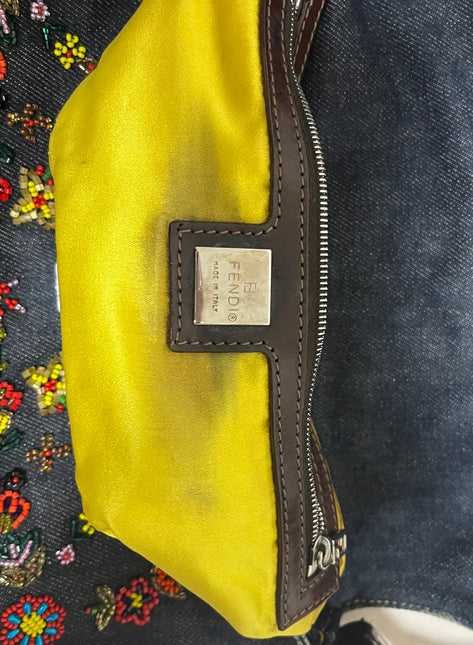 Sold FENDI Baguette Blue Denim with beaded Flower Embroidery