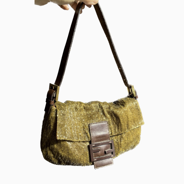 Sold Fendi Baguette Golden Brown beads Glitter-Luxbags