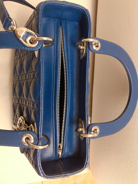 Sold Lady Dior Medium Navy Blue Cannage Lambskin Leather