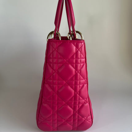 Sold Lady Dior Hot Pink Fuchsia Cannage Leather Medium