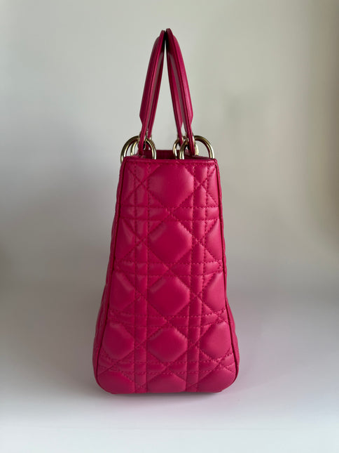 Sold Lady Dior Hot Pink Fuchsia Cannage Leather Medium
