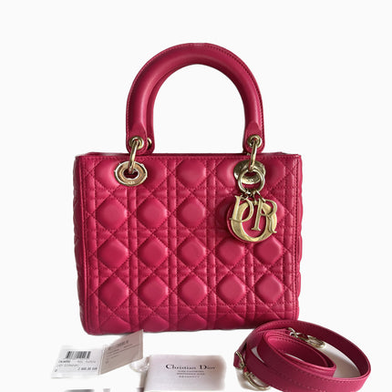 Sold Lady Dior Hot Pink Fuchsia Cannage Leather Medium-Luxbags