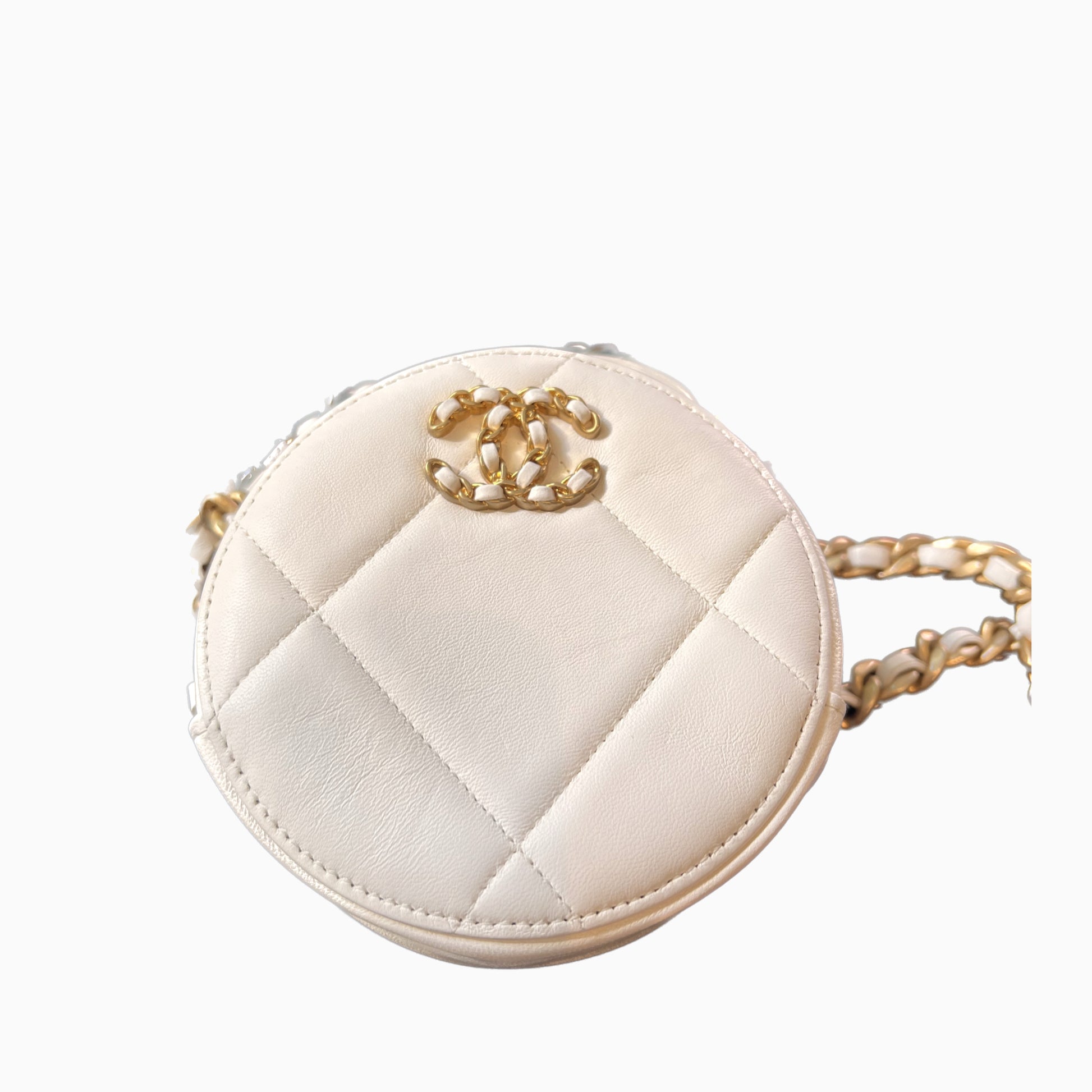 Chanel 19 Round Quilted Lambskin Leather Clutch Crossbody Bag