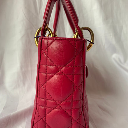 Sold Lady Dior Pink Mini handbag Cannage Leather with strap