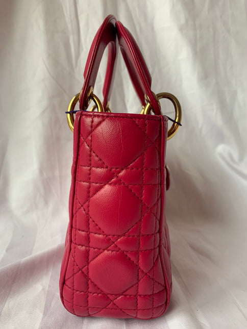 Sold Lady Dior Pink Mini handbag Cannage Leather with strap