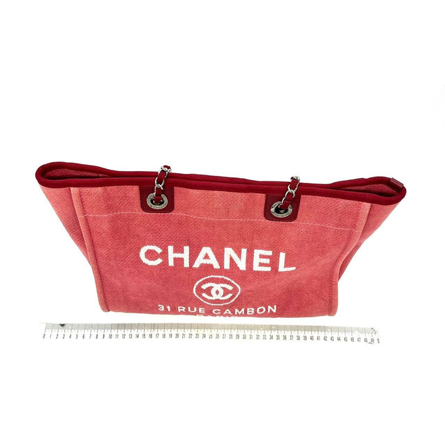 Sold Chanel Deauville Tote Red Denim Small