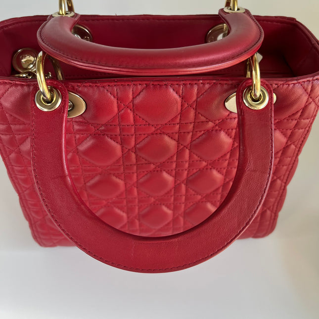 Sold Lady Dior Red Lambskin Cannage Leather Medium