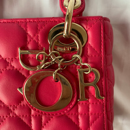 Sold Lady Dior Pink Mini handbag Cannage Leather with strap