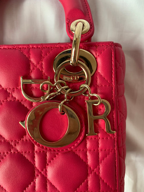 Sold Lady Dior Pink Mini handbag Cannage Leather with strap