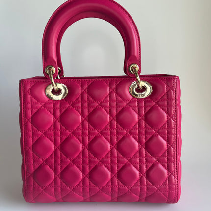 Sold Lady Dior Hot Pink Fuchsia Cannage Leather Medium