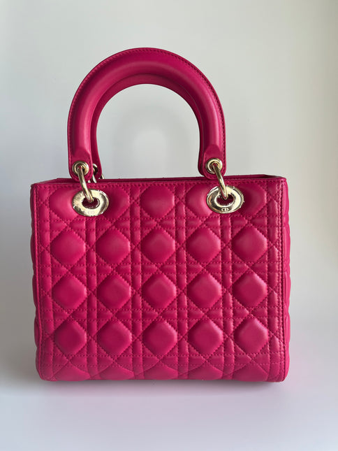 Sold Lady Dior Hot Pink Fuchsia Cannage Leather Medium
