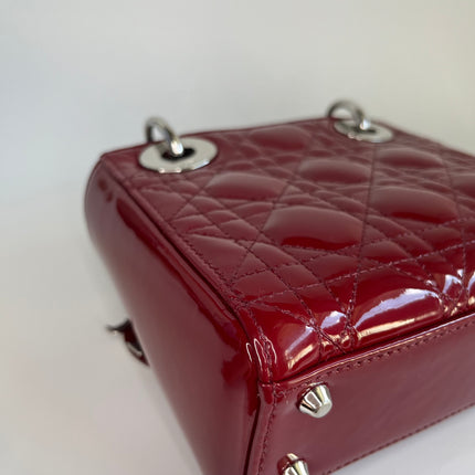 Sold Lady Dior Patent Leather Burgundy Mini handbag Cannage Leather with strap