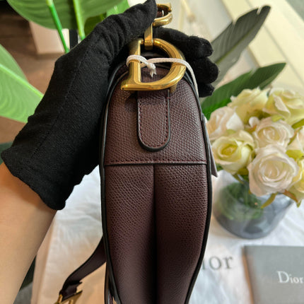 Sold Dior Saddle Maroon Medium Grained Leather Handbag with Strap