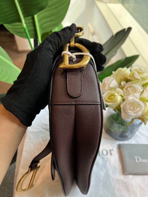 Sold Dior Saddle Maroon Medium Grained Leather Handbag with Strap