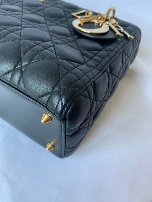 Sold Lady Dior Medium Black Cannage Lambskin Leather