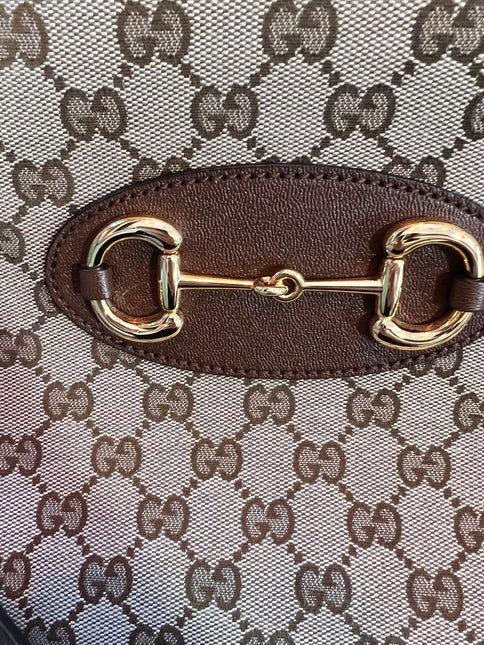 Sold Gucci 1956 horsebit chain tote in monogram canvas and brown leather