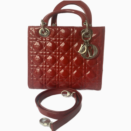 Sold Lady Dior Medium Bag Red Patent Leather-Luxbags