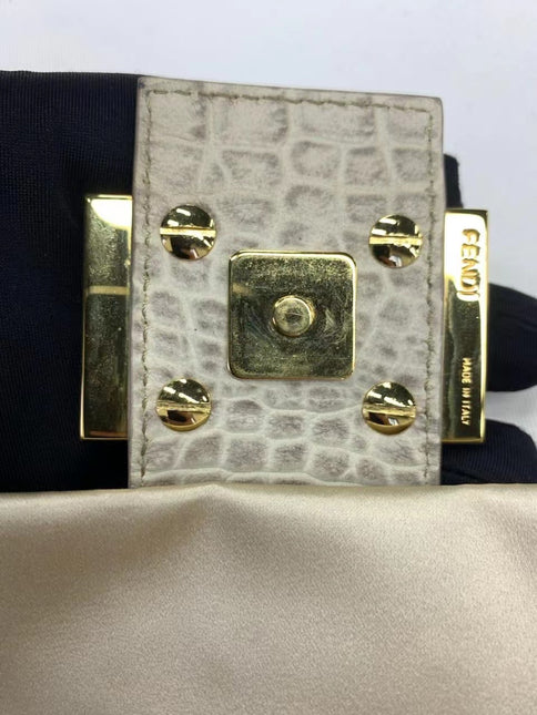 Sold FENDI Baguette Cream Biege Silk with Crystal Buckle