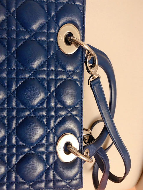 Sold Lady Dior Medium Navy Blue Cannage Lambskin Leather