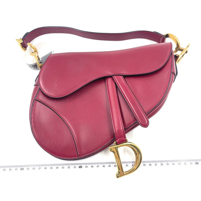 Sold Dior Saddle Scarlet Red Burgundy Medium Calfskin Smooth Leather Handbag like new-Luxbags