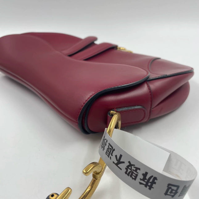 Sold Dior Saddle Scarlet Red Burgundy Medium Calfskin Smooth Leather Handbag like new