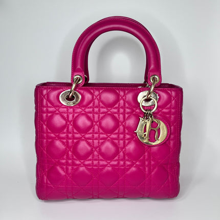 Sold Lady Dior Medium Bag Fuchsia Cannage Leather