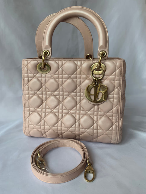 Sold Lady Dior Pink Cannage Leather Medium