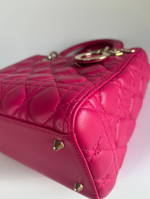 Sold Lady Dior Hot Pink Fuchsia Cannage Leather Medium