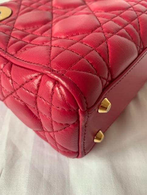 Sold Lady Dior Pink Mini handbag Cannage Leather with strap