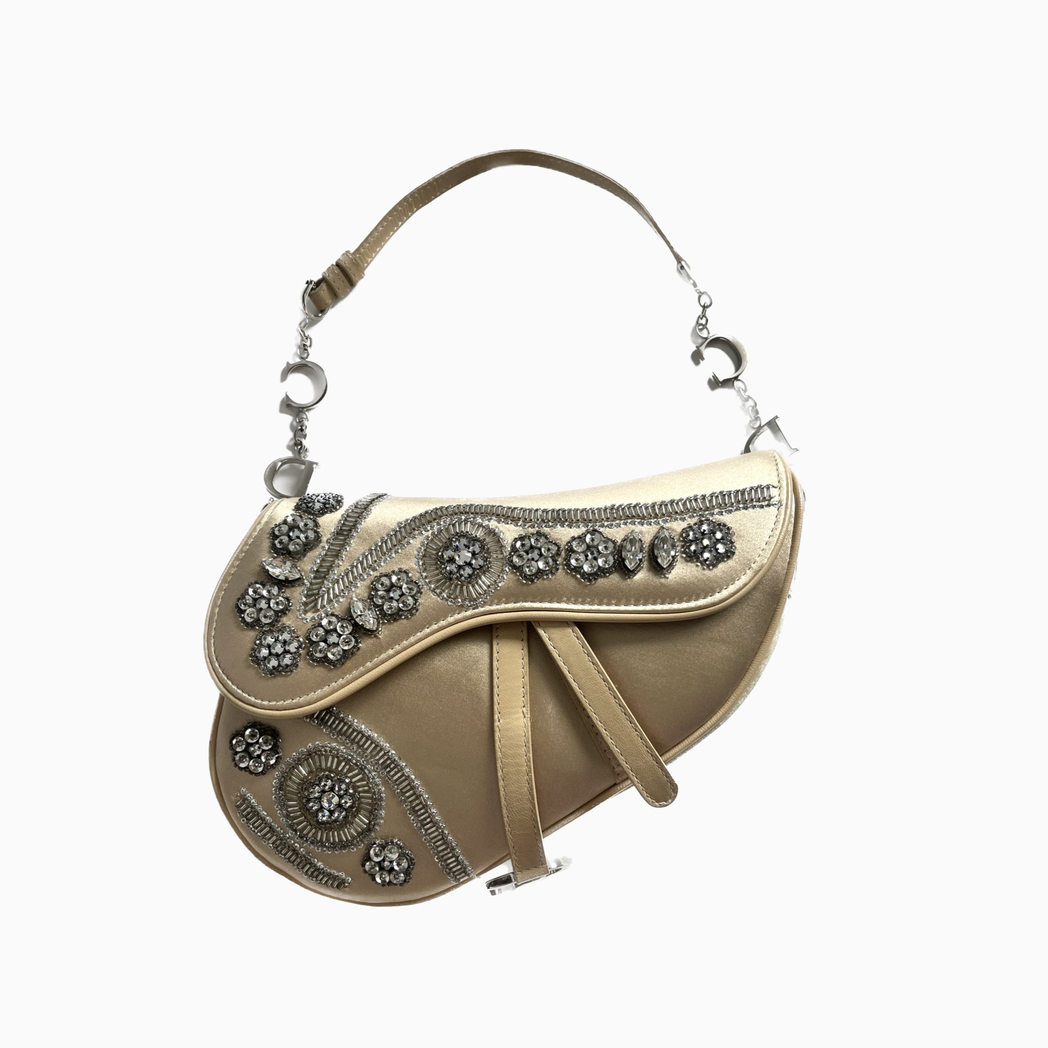 Sold Dior Saddle Mini Silk beige with crystals embellishment Luxbags