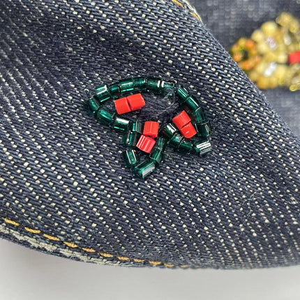 Sold FENDI Baguette Blue Denim with beaded Flower Embroidery