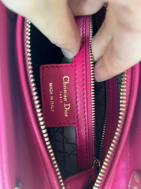 Sold Lady Dior Hot Pink Fuchsia Cannage Leather Medium