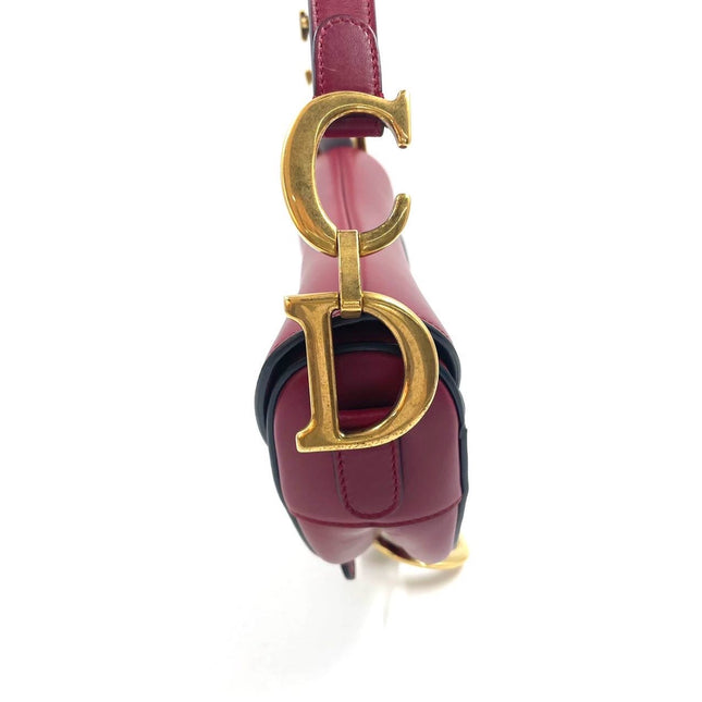 Sold Dior Saddle Scarlet Red Burgundy Medium Calfskin Smooth Leather Handbag like new
