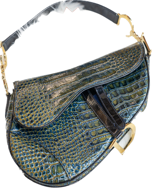 Sold Dior Saddle Green Medium Crocodile embossed Leather Handbag