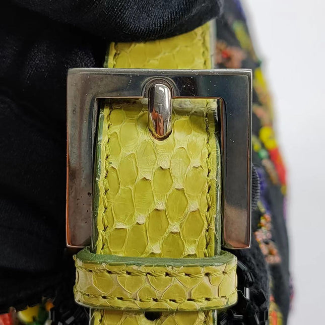 Sold FENDI Baguette Black Canvas with beaded Flower Embroidery