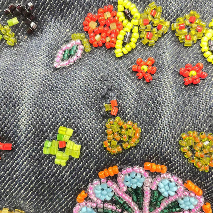 Sold FENDI Baguette Blue Denim with beaded Flower Embroidery
