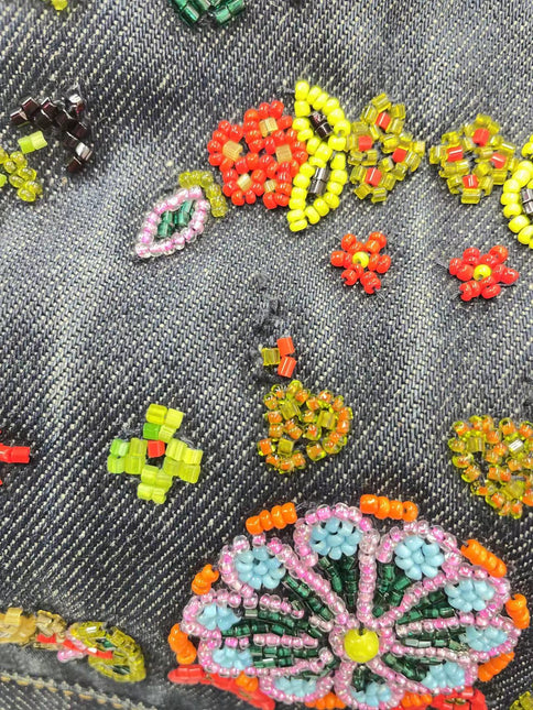Sold FENDI Baguette Blue Denim with beaded Flower Embroidery