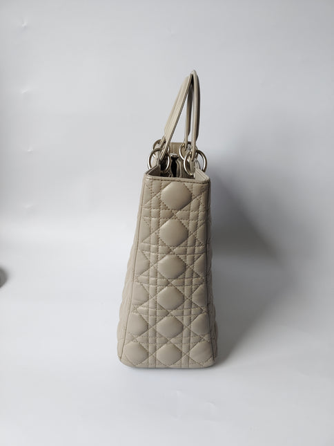 Sold Lady Dior Large Grey Leather handbag with strap