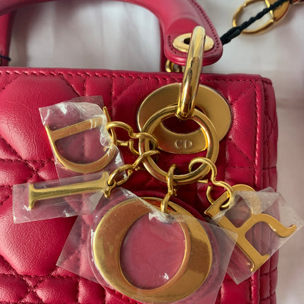 Sold Lady Dior Pink Mini handbag Cannage Leather with strap