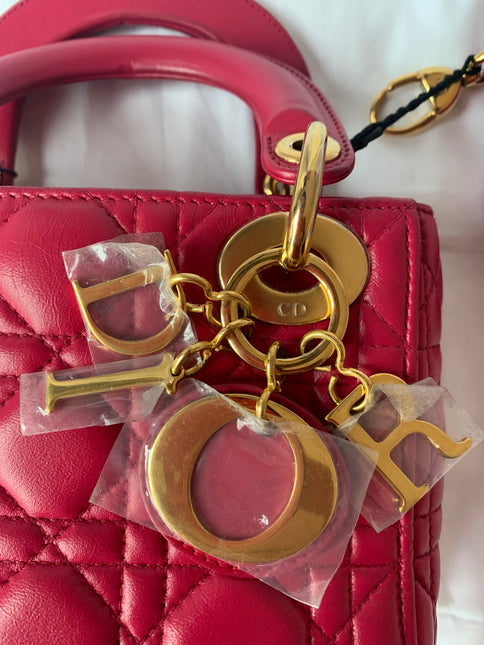 Sold Lady Dior Pink Mini handbag Cannage Leather with strap
