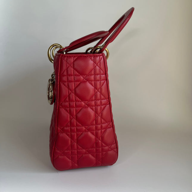 Sold Lady Dior Red Lambskin Cannage Leather Medium