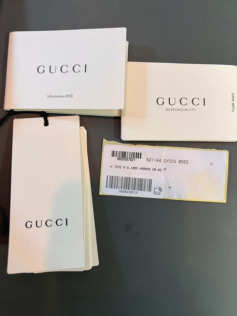 Sold Gucci 1956 horsebit chain tote in monogram canvas and brown leather
