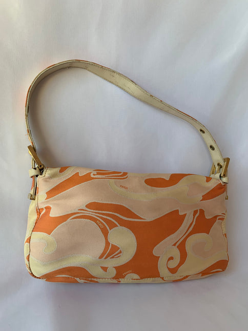 Sold FENDI Baguette Orange Multicolor Silk with Psychedelic prints