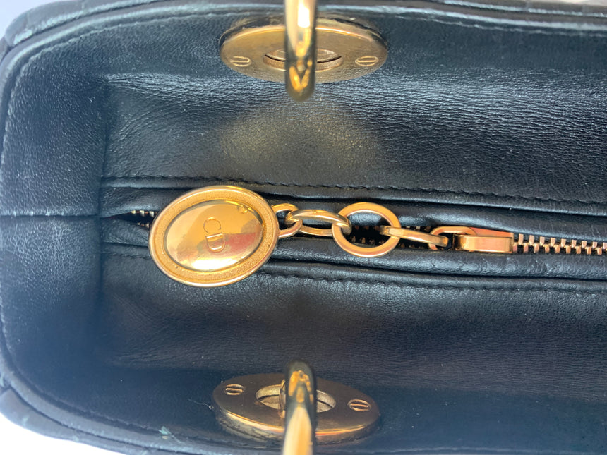 Sold Lady Dior Medium Black Cannage Lambskin Leather
